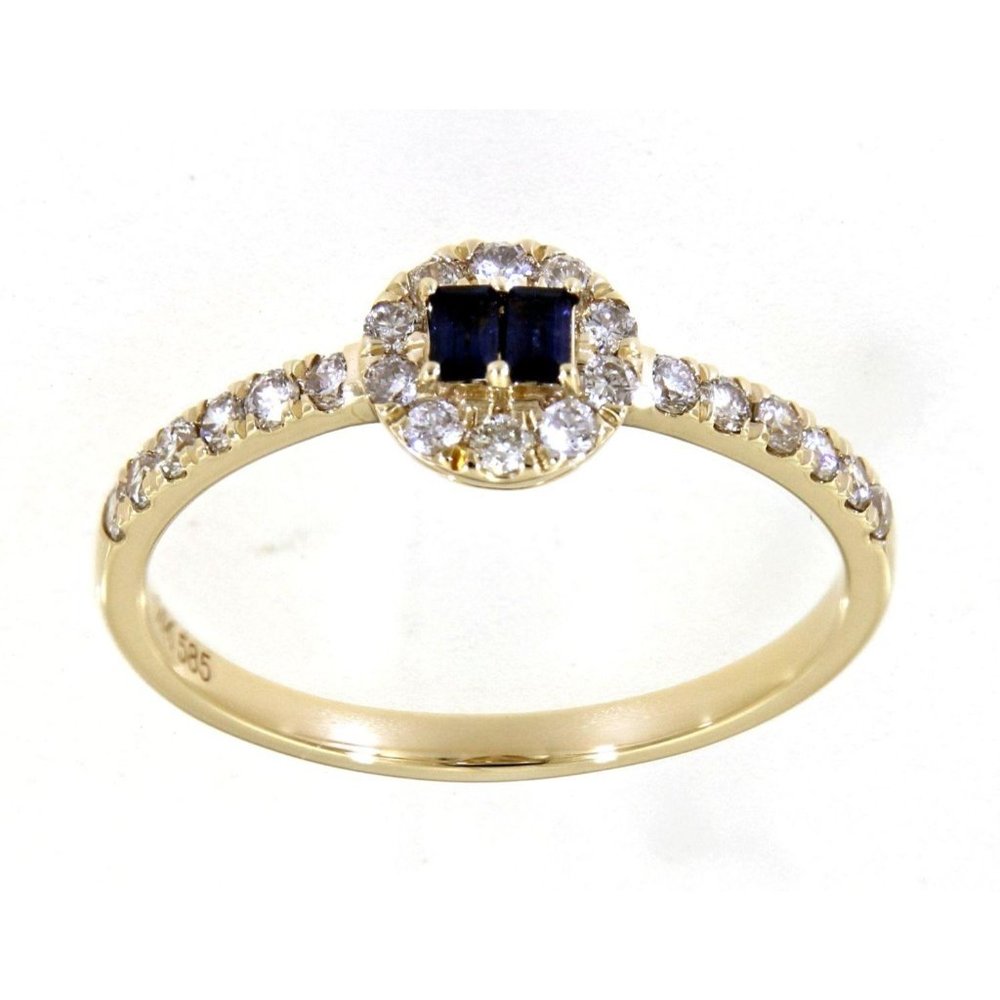 Baguette Diamond Blue Sapphire Ring Yellow Gold